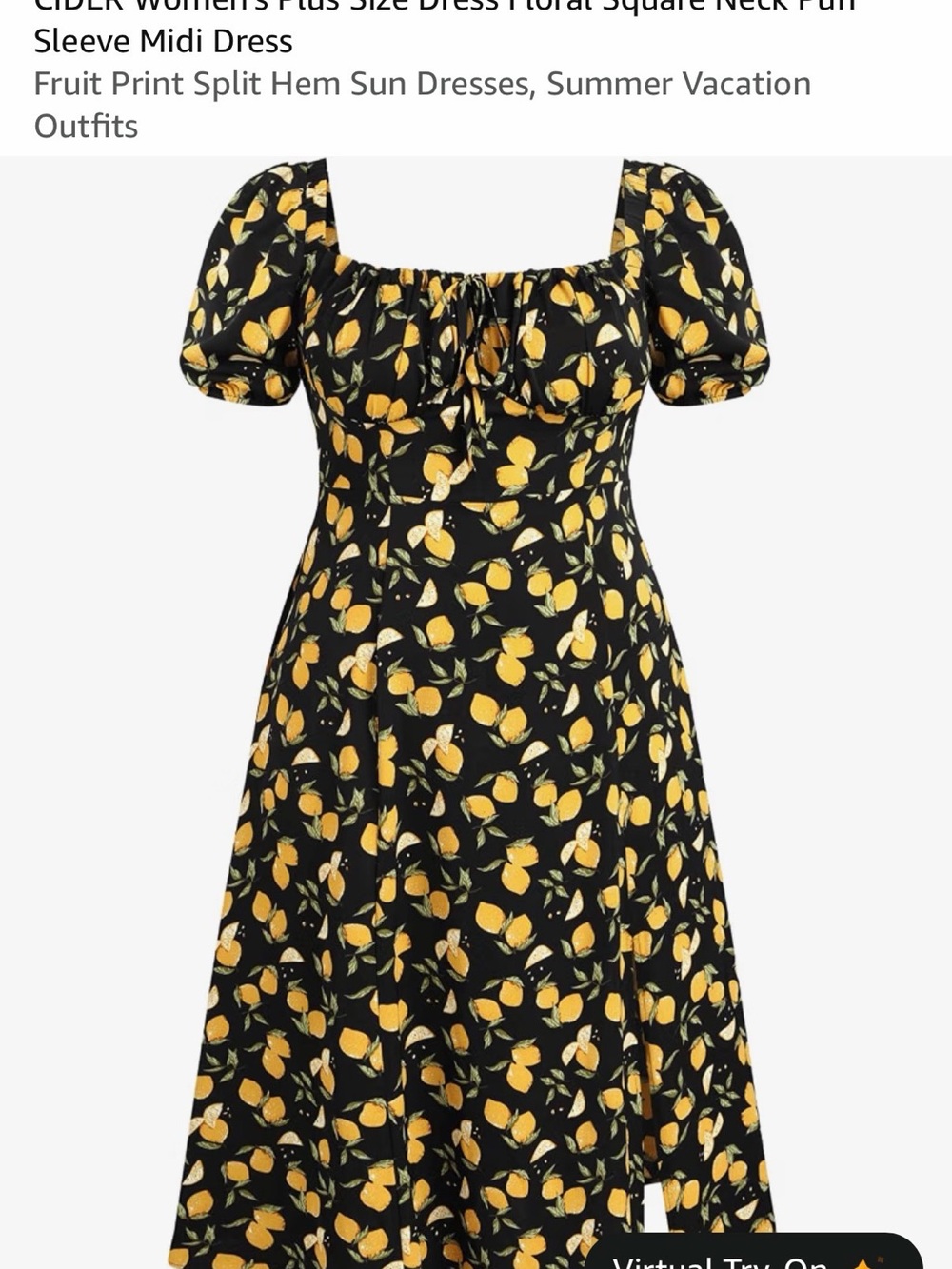 Cider Women's Black Lemon Print Midi Milkmaid Dress